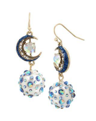 Steve Madden Celestial Starlet Moon Drop Earrings Blue