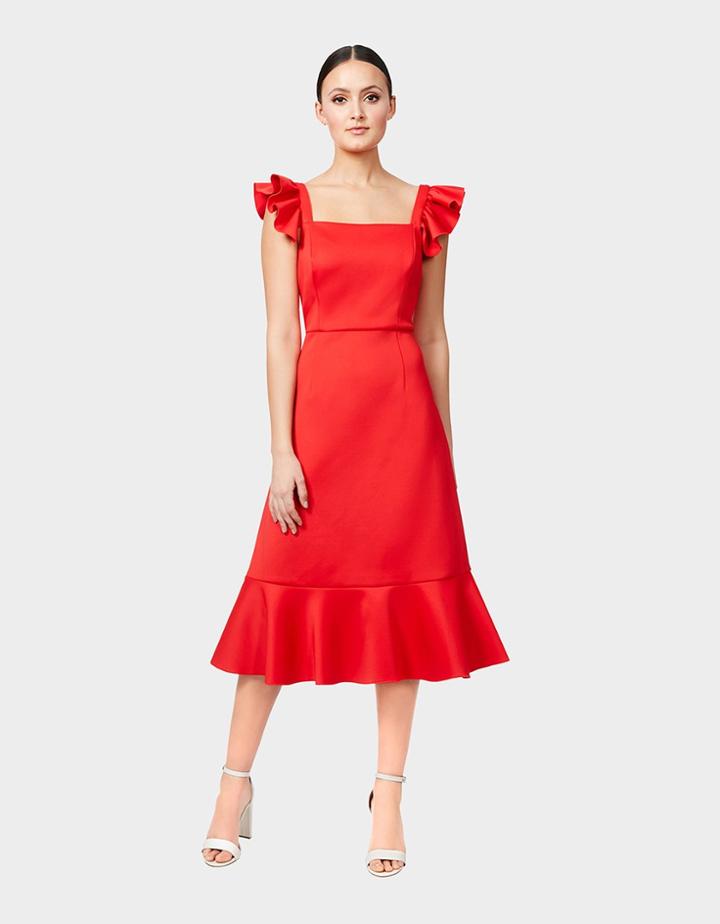 Betseyjohnson Ruffle Sleeve Knit Dress Red