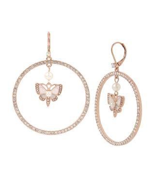 Steve Madden Flutterbye Butterfly Hoop Earrings White