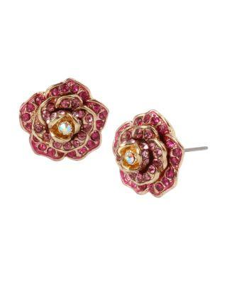 Steve Madden Enchanted Rose Stud Earrings Pink