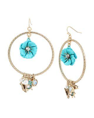 Steve Madden Anchors Away Flower Orbital Earrings Turquoise