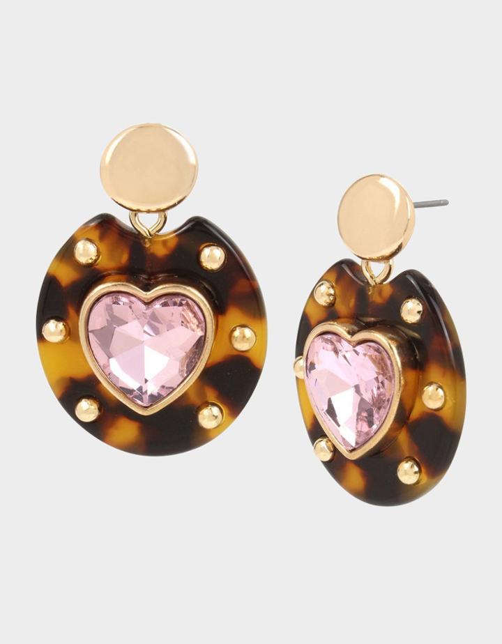 Betseyjohnson Tortifly Heart Drop Earrings Pink