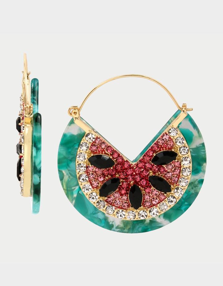 Betseyjohnson Stay Wild Watermelon Hoop Earrings Pink