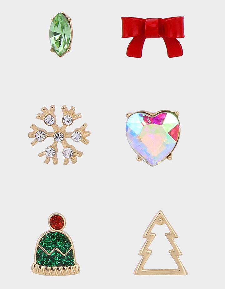 Betseyjohnson Pink Xmas Bow Stud Set Multi