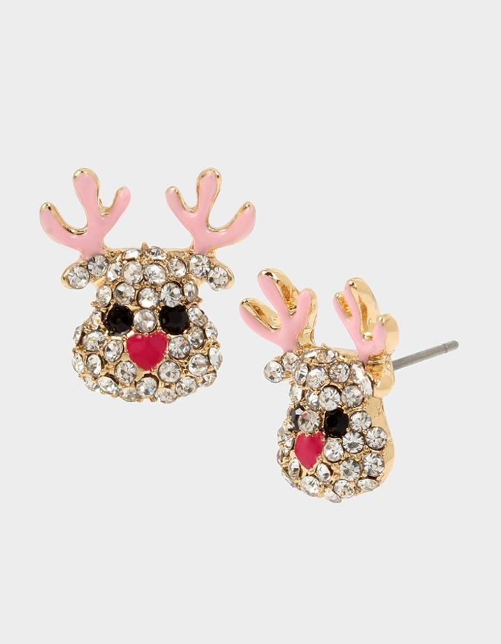 Betseyjohnson Hi Ho Holidays Reindeer Stud Earrings Pink