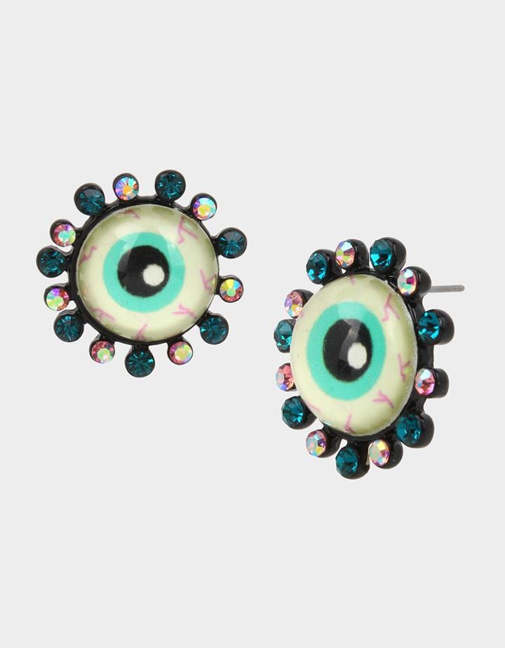 Betseyjohnson Creep It Real Eyeball Button Earrings Teal