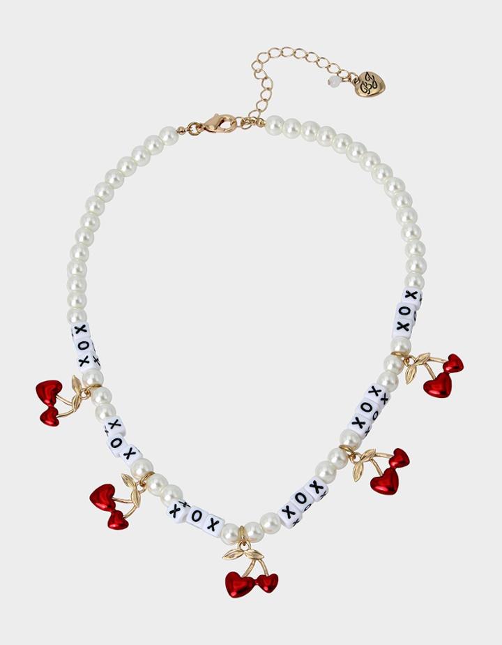 Betseyjohnson Red Hot Hearts Cherry Necklace Red