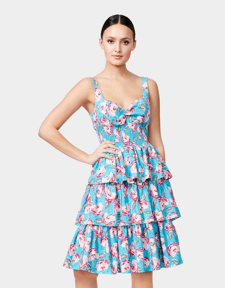 Betseyjohnson Vintage Rose Tiered Dress Blue Multi
