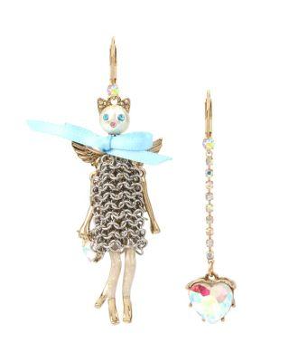 Steve Madden Heaven On Earth Kitty Mismatch Earrings Blue
