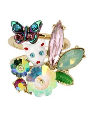Steve Madden Just Kitten Around Cat Ring Set Multi