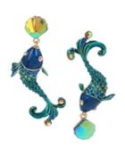 Steve Madden Crabby Couture Green Fish Earrings Green