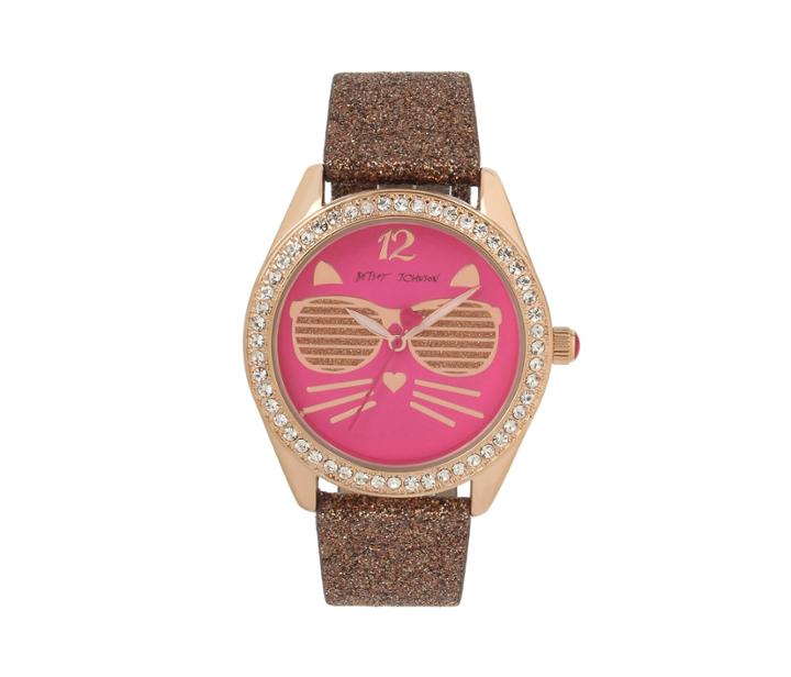 Betseyjohnson Cool Kitty Pink Glitter Watch Pink