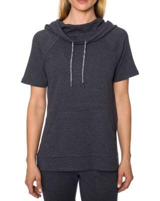 Steve Madden Short Sleeve Side Slit Hoodie Charcoal
