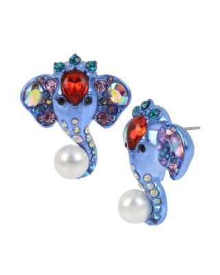 Steve Madden Magical Creatures Elephant Earrings Blue