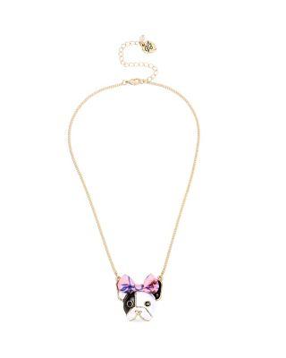Steve Madden Summer Flowers Bow Puppy Pendant White/pink