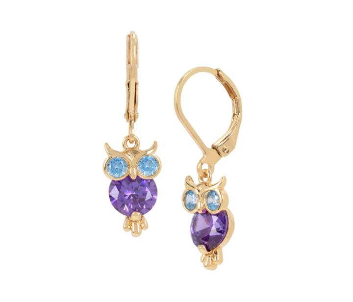 Betseyjohnson Betseys Critters Owl Drop Earrings Purple