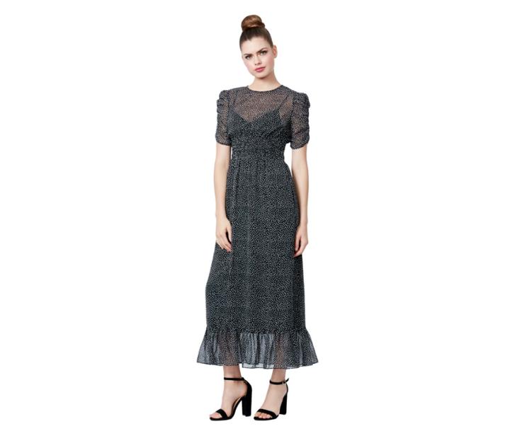 Betseyjohnson Tiny Dots Ruffle Hem Maxi Dress Black-white