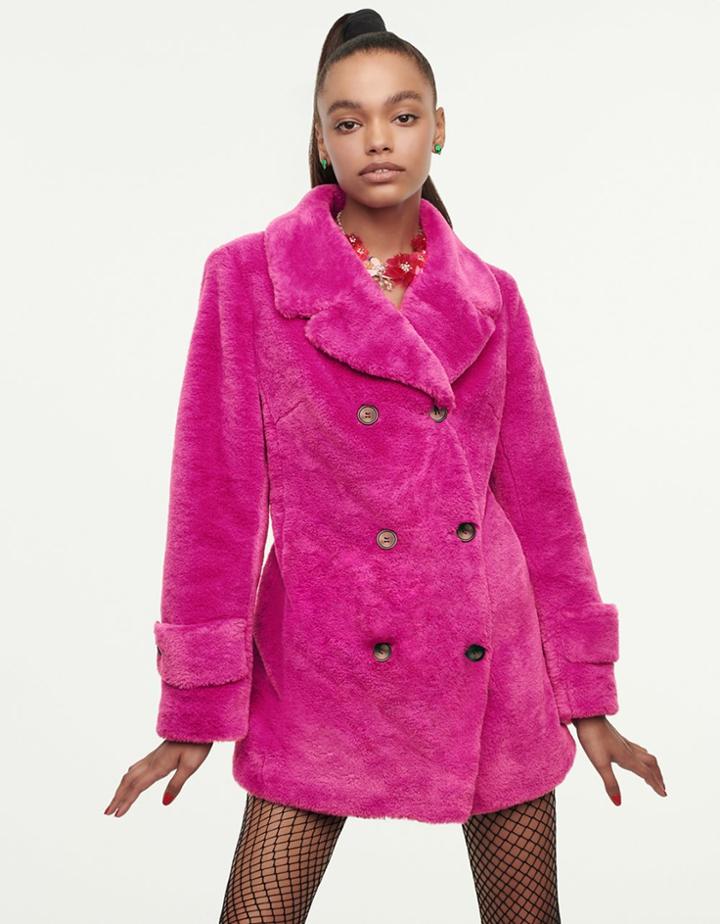 Betseyjohnson Betseyest Faux Fur Jacket Fuschia Fab