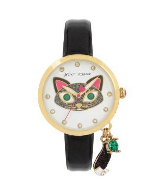 Steve Madden Cuddly Kitty Charm Watch Black