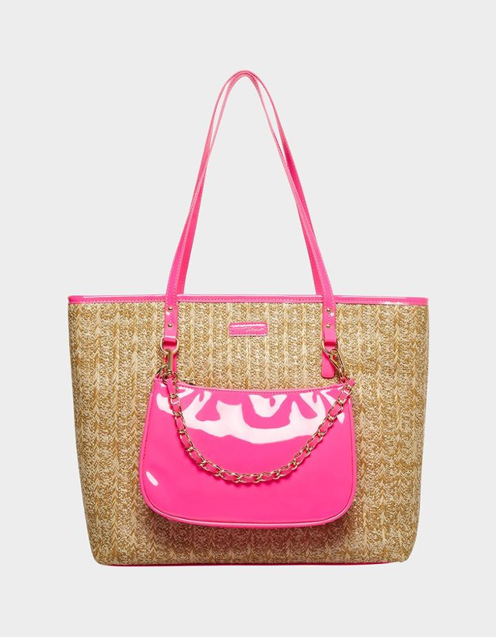 Betseyjohnson Bright Spot Straw Tote Combo Pink