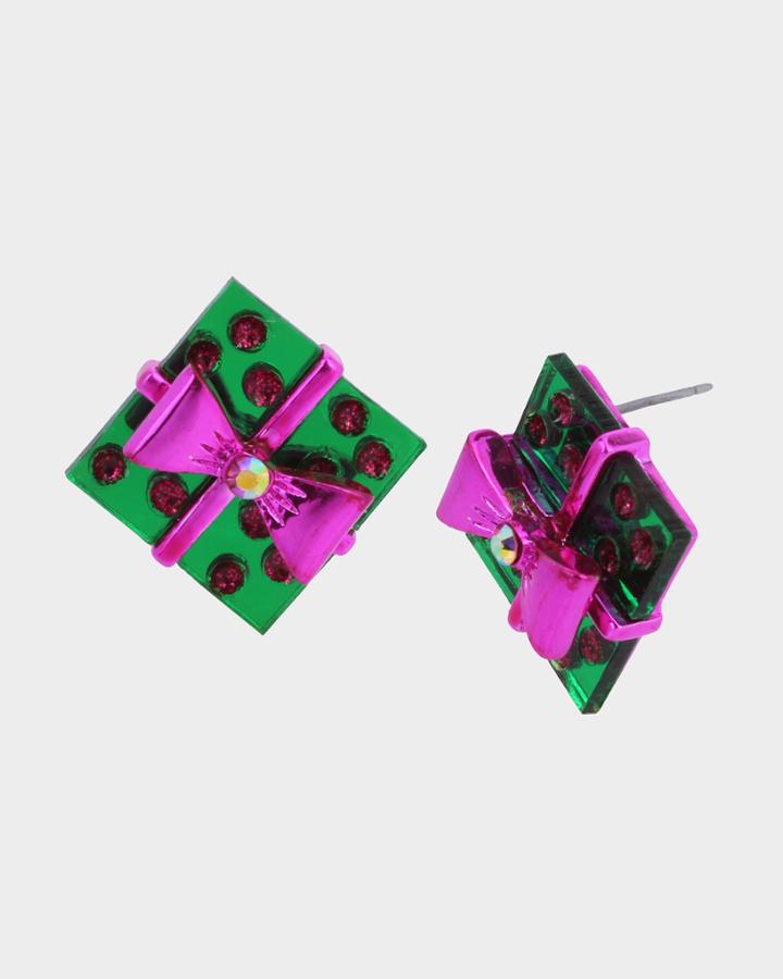 Betseyjohnson Pink Xmas Large Present Studs Multi