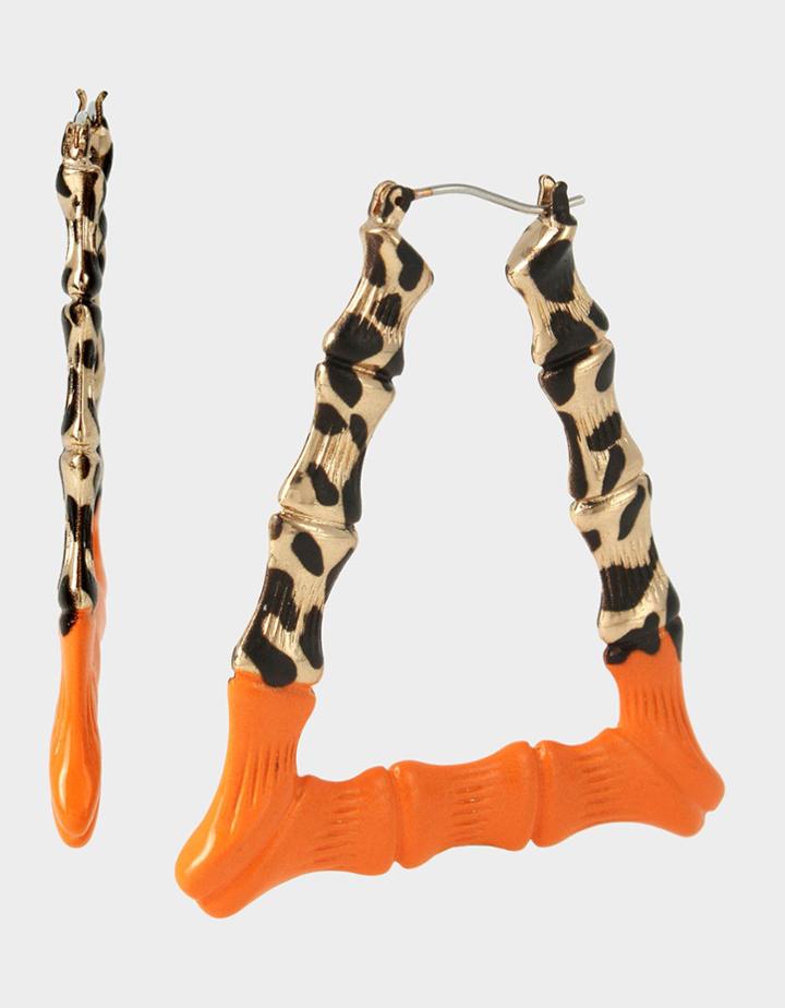 Betseyjohnson True Leopard Bamboo Dipped Hoops Orange