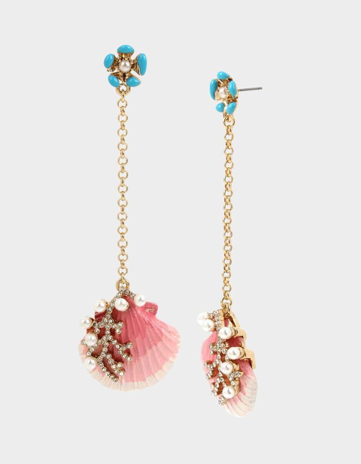 Betseyjohnson Festival Mermaid Shell Linear Earrings Pink