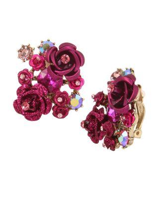 Steve Madden In Love Flower Clip Earrings Pink