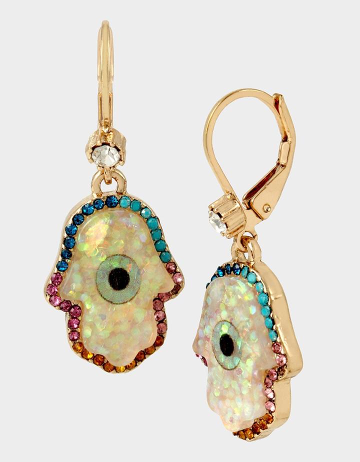 Betseyjohnson Protect Ya Neck Hamsa Drop Earrings Multi