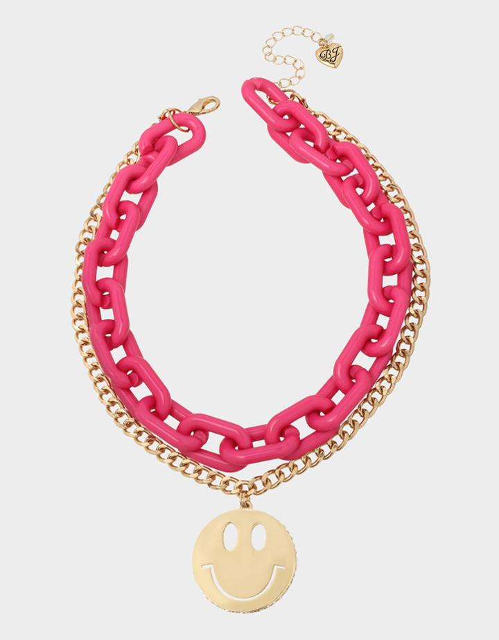 Betseyjohnson Nostalgic Pop Smiley Pendant Pink