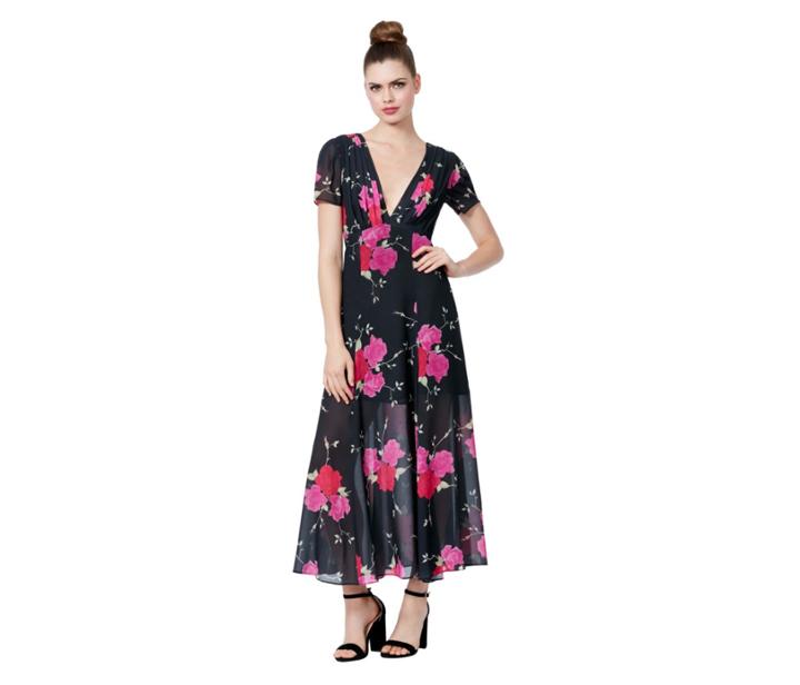 Betseyjohnson Floral Tie Waist Maxi Dress Black-pink