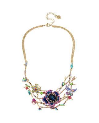 Steve Madden Blooming Betsey Openwork Necklace Blue