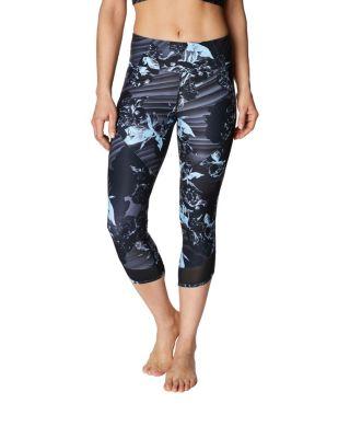 Steve Madden Airbrush Print Mesh Inset Crop Legging White Multi