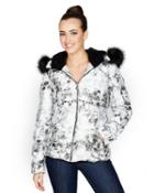 Steve Madden Marble Hooded Jacket With Faux Fur Trim Multi