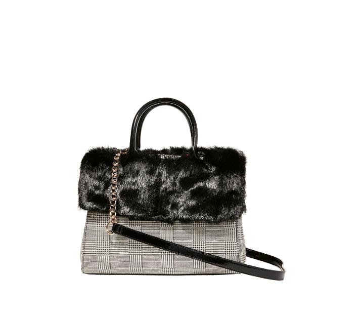 Betseyjohnson Strip Tease Removable Fur Collar Satchel Black