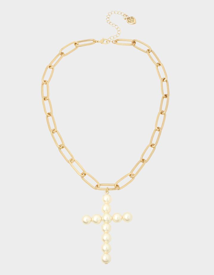 Betseyjohnson Pretty Pearl Cross Y Necklace Ivory