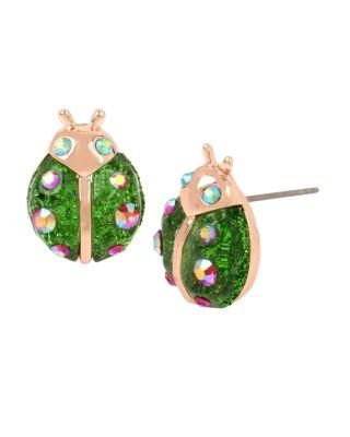 Steve Madden Fruity Petals Ladybug Stud Earrings Green