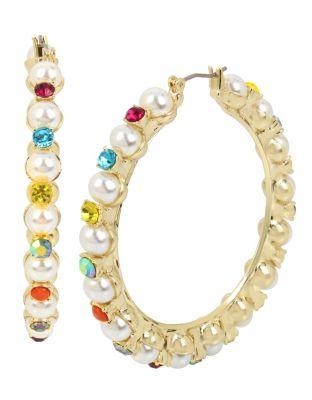 Steve Madden Granny Chic Stone Hoop Earrings Multi