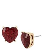 Steve Madden Hearts And Arrows Glitter Heart Stud Earrings Red
