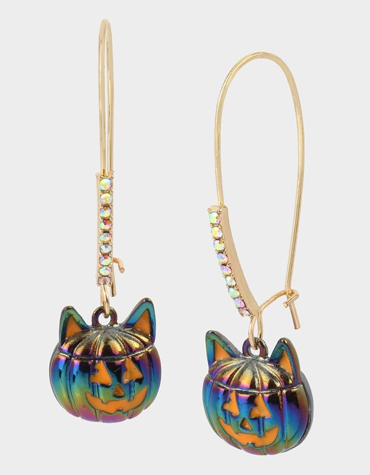 Betseyjohnson Creep It Real Cat Pumpkin Hook Earrings Multi