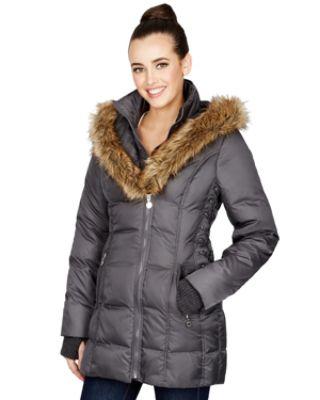 Steve Madden Marvelous Must Have Faux Fur Trim Jacket Charcoal