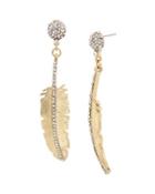 Steve Madden Angels And Wings Feather Drama Drop Earring Crystal