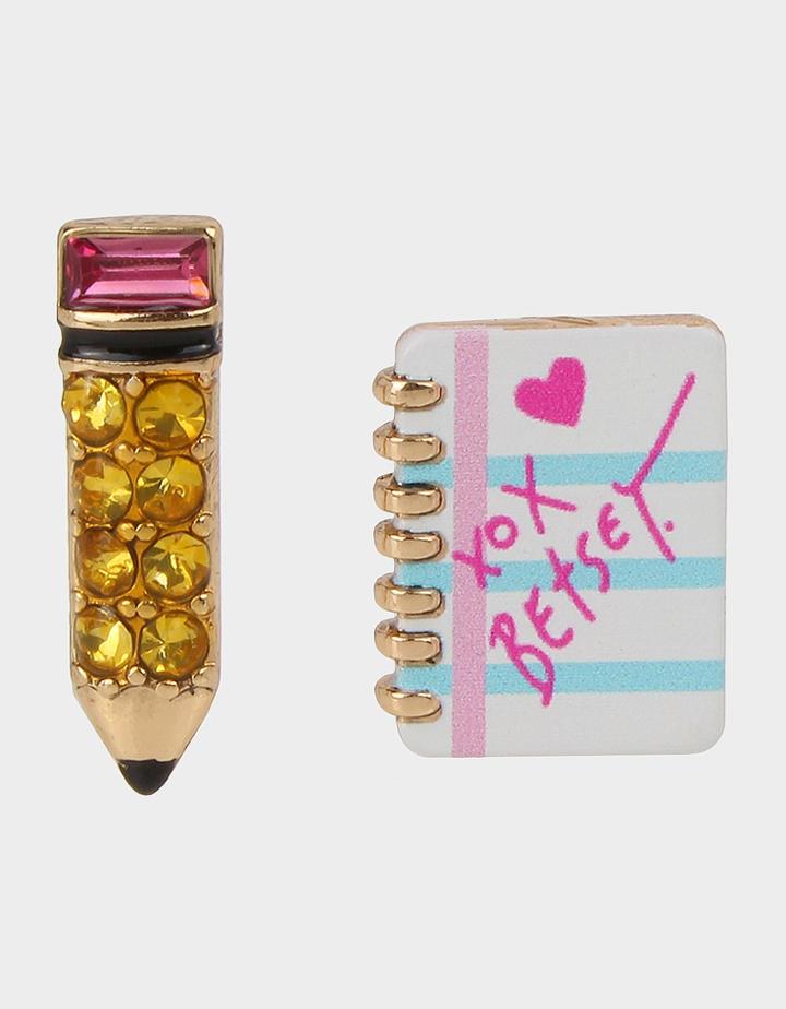 Betseyjohnson Back To School Pencil Studs Pink