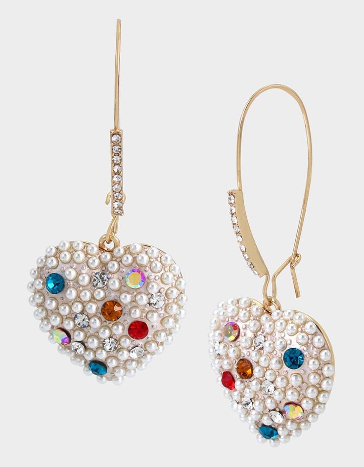 Betseyjohnson Pop Heart Pearl Drop Earrings Multi