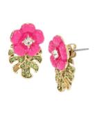 Steve Madden Tropical Punch Hibiscus Front Back Earrings Multi