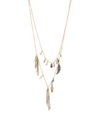 Steve Madden Angels And Wings Two Row Feather Necklace Crystal