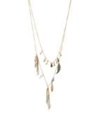 Steve Madden Angels And Wings Two Row Feather Necklace Crystal