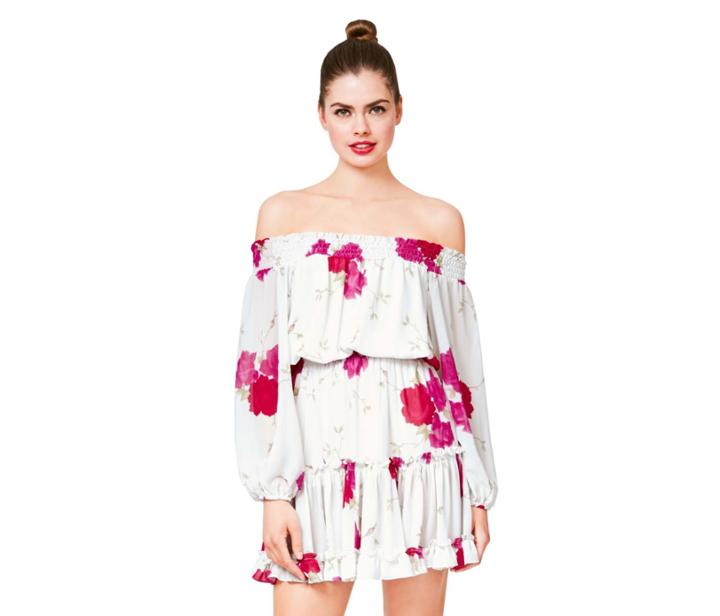 Betseyjohnson New Bohemian Off The Shoulder Dress White-pink