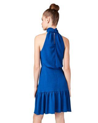 Steve Madden High Neck Ruffle Hem Dress Blue