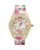 Steve Madden Rosy Silicone Band Watch Floral